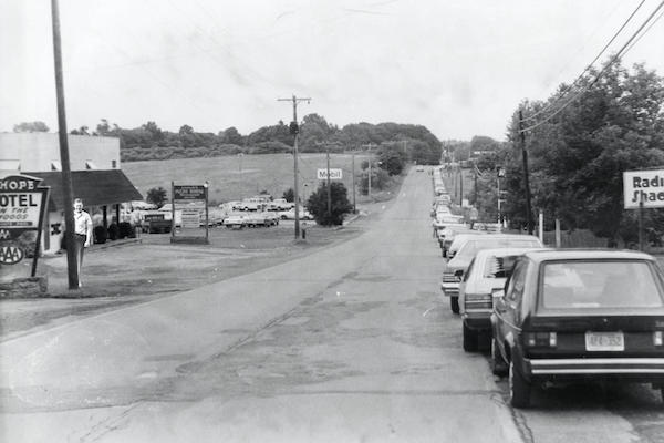Cars lined up at Melsons during a gas shortage